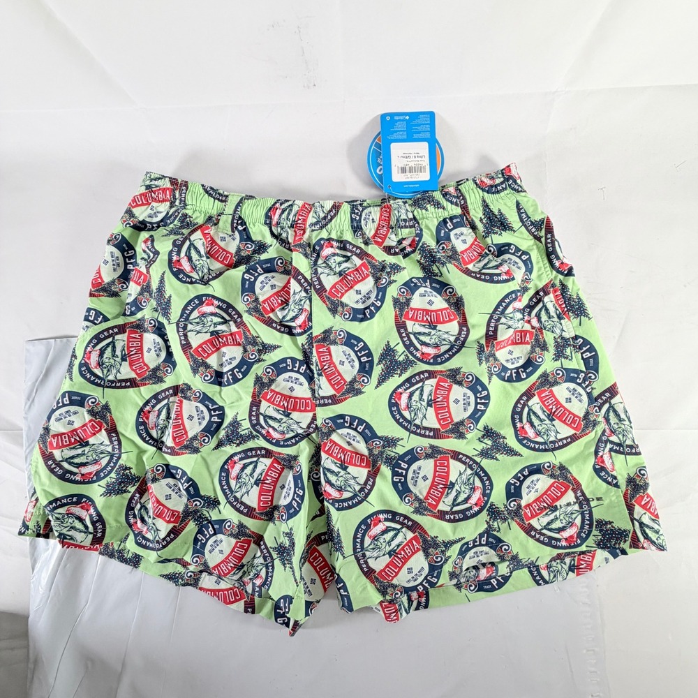 Columbia Men's PFG Super Backcast Water Shorts Mint Green Fish Print Size Large